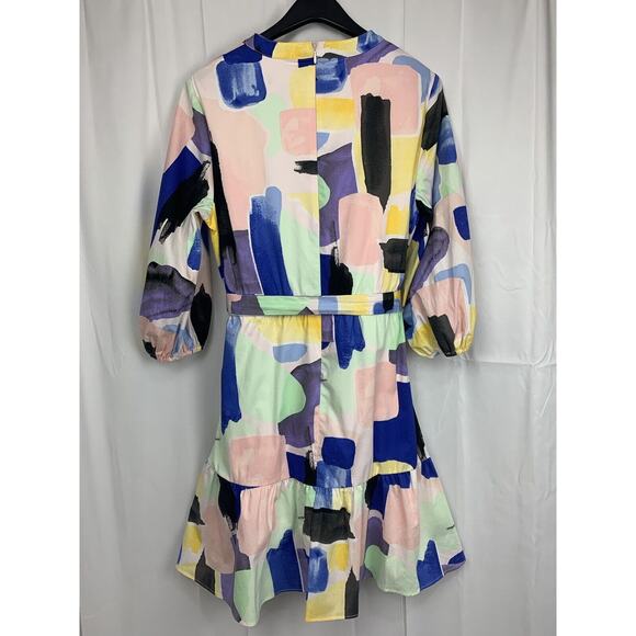 DKNY Women’s Water Color V-Neck Faux Wrap Shirt Dress 3/4 Sleeve Size 12 - Picture 9 of 15